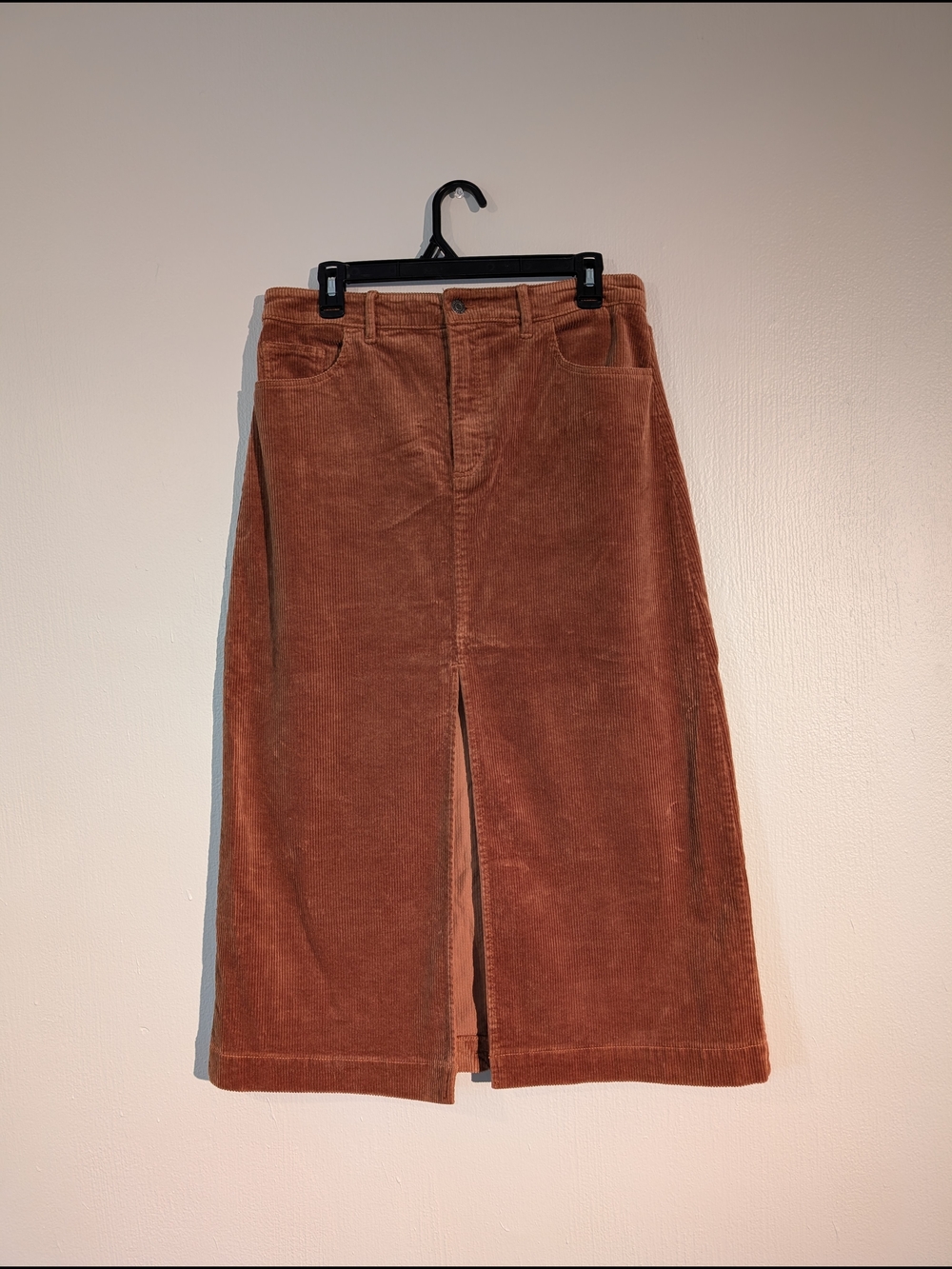 LOFT Rust Corduroy Midi Skirt with Front Slit